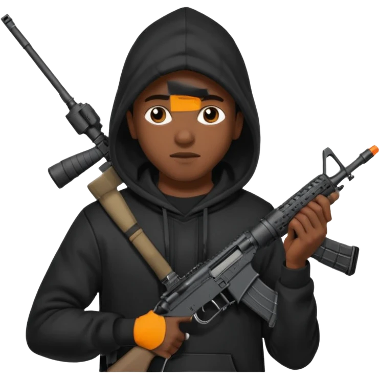 
Fais moi un jeune afro américain qui ressemble a un gangster qui tient une AR15 avec un hoodie a capuche, capuché emoji