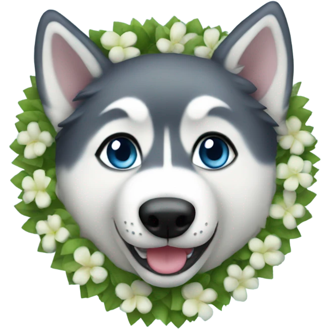Husky wearing lei emoji