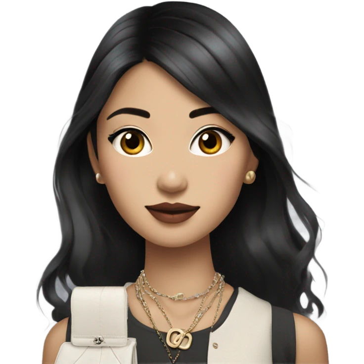 Realistic Dark hair Chanel Asian Girl with Birkin bag and Chanel necklace emoji