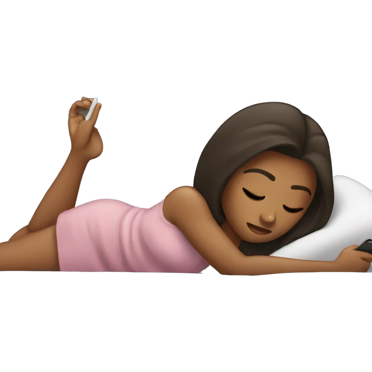 A girl laying in bed with her phone in her hand emoji