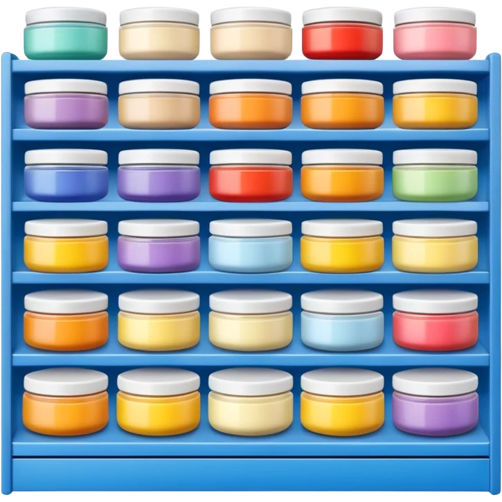 Japanese brand creams displayed on a storage shelf, arranged with horizontal variation and vertical consistency, with identical items placed directly behind one another. emoji