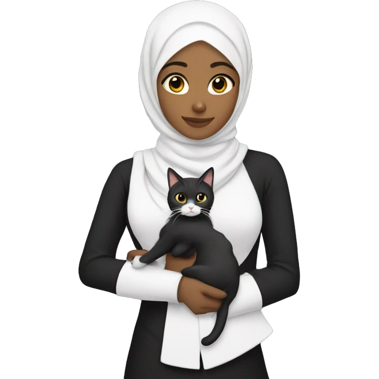 hijabi with tuxedo cat in arms emoji