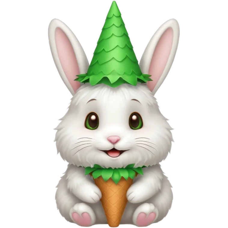 Rabbit in Green Party Hat – white bunny with cone party hat  emoji