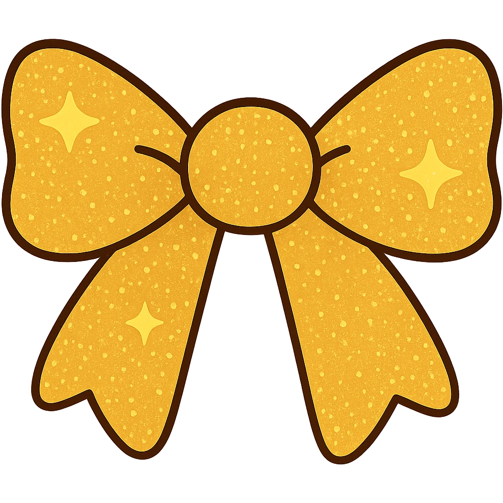 Make the sparkling bow yellow with glitter details, playful and stylish, no background. The style should be playful and stylish with glitter details. emoji