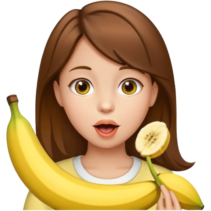 Brown hair Girl with banana in her mouth emoji