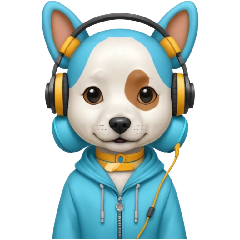 dog, korean handbook dress with headphone, cyan emoji