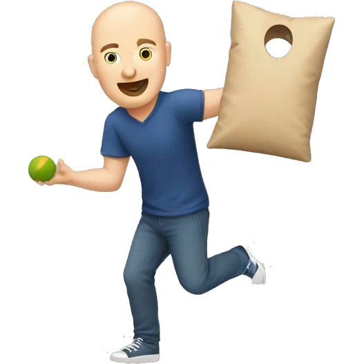 Bald Caucasian man throwing cornhole bag emoji