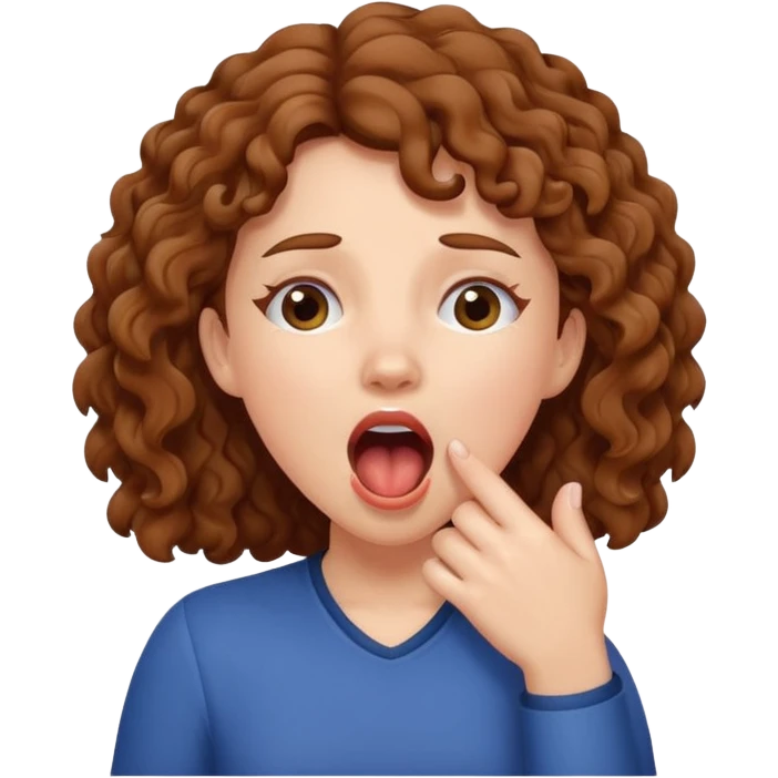 White girl with brown curly hair yawning  emoji