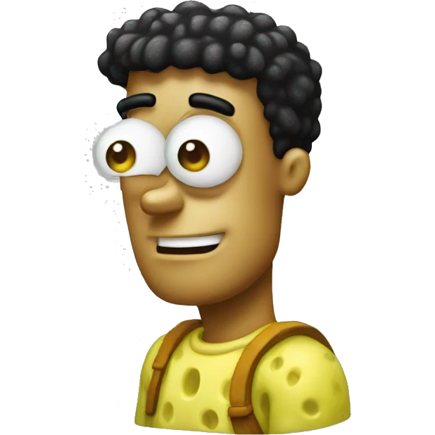 spongebob with a bob haircut black like an emoji very sharp, apple iOS style,  emoji