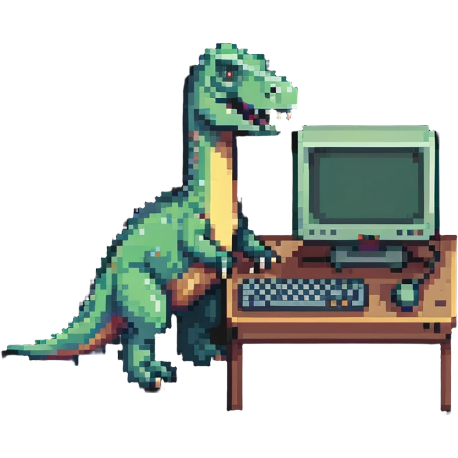 dinosaur using a computer emoji