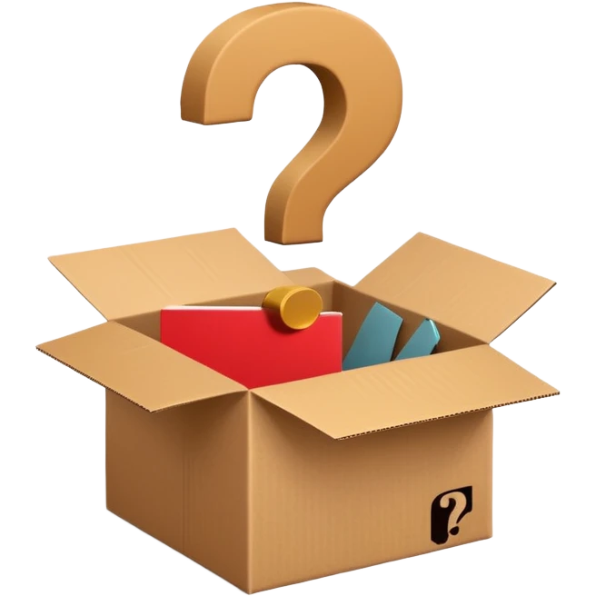 open cardboard box with questionmark emoji