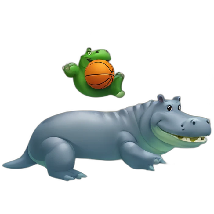 hippopotamus and crocodile playing backetball emoji