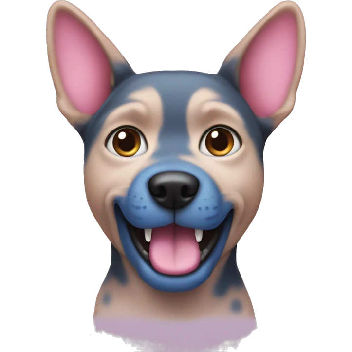 Blue dog with pink cat emoji