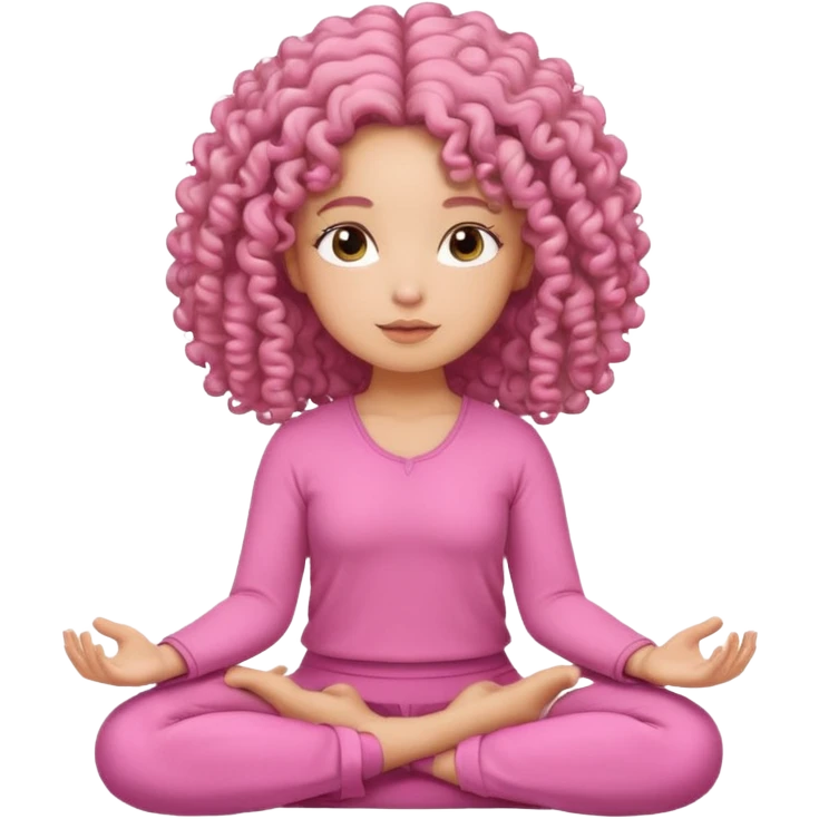 curly hair girl doing meditation wearing pink emoji