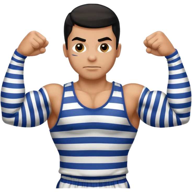 Prisoner with striped uniform flexing biceps emoji