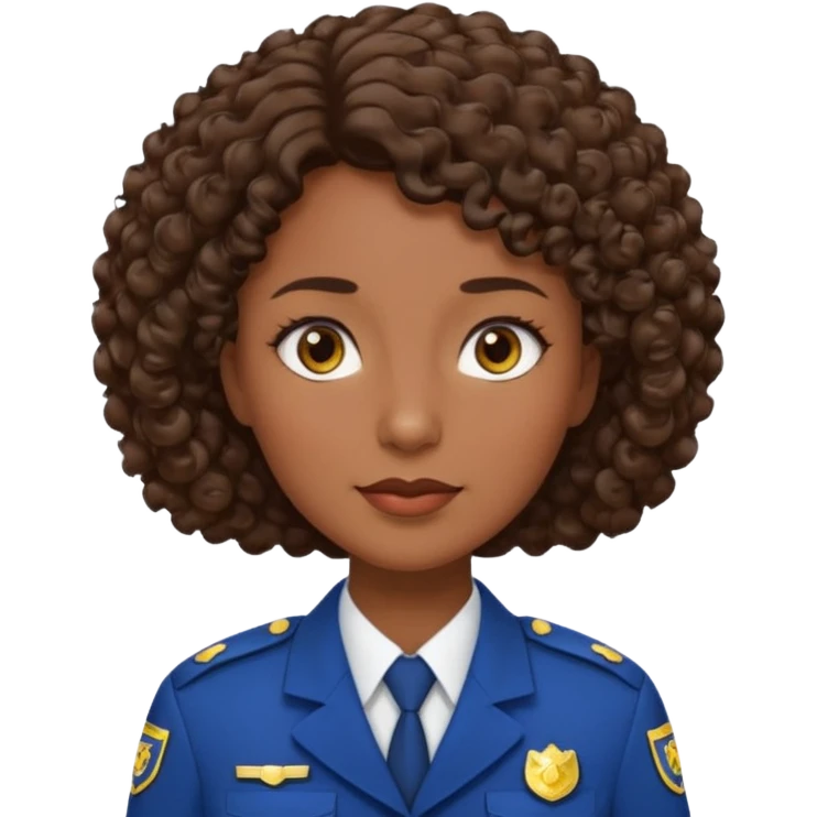 Middle-aged Female: dark skin, wearing uniform, approachable face, curly short brown hair emoji