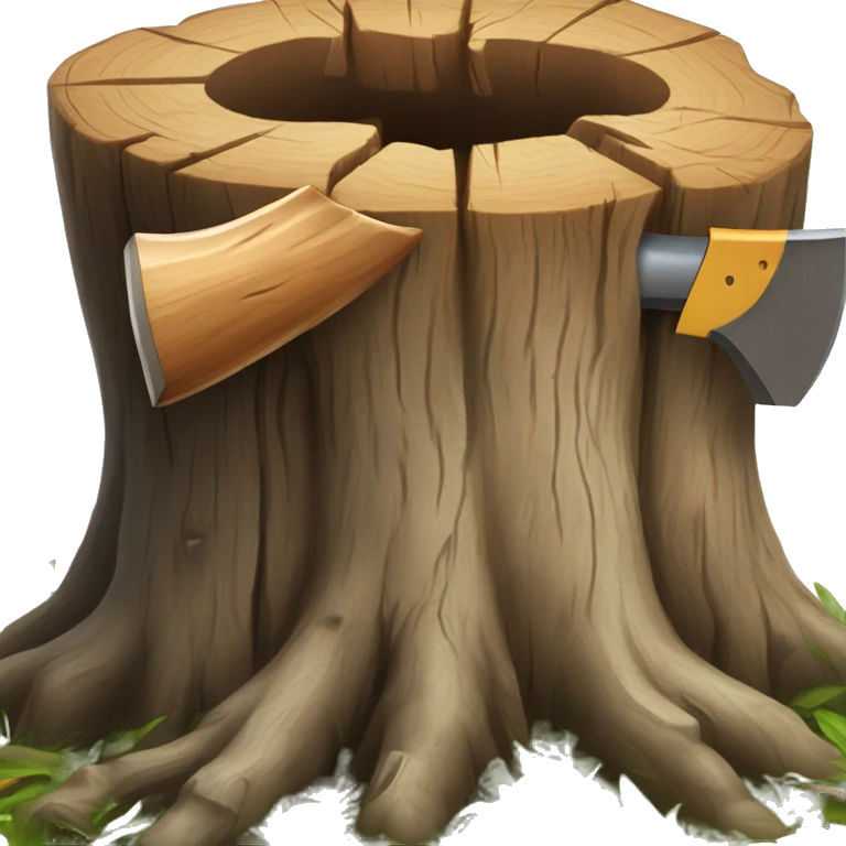 Tree stump with an axe cleaved in the top of the stump  emoji
