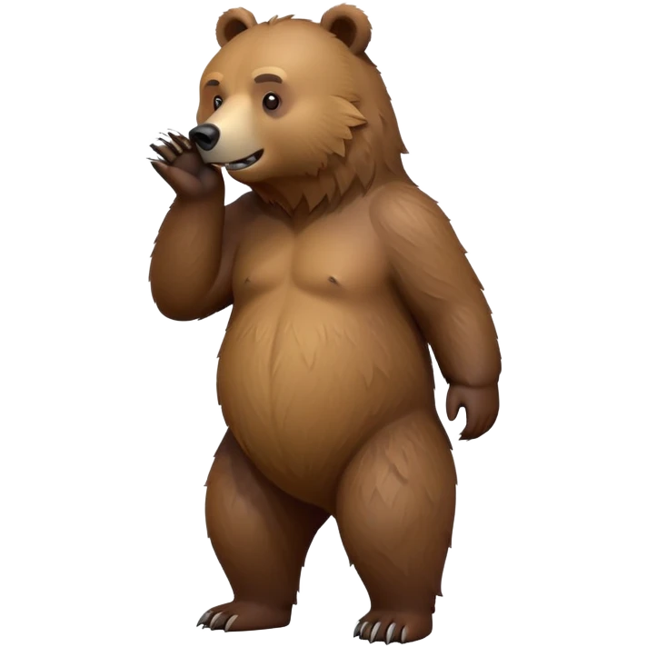 cinematic-[grizzly bear]-realistic-full-body-standing-emoji,-tail-tucked-close,-head-tilted-dramatically,-thick-[brown]-fur,-simplified-yet-realistic-focused-features,-highly-detailed,-glowing-with-an-almost-sarcastic-glow emoji