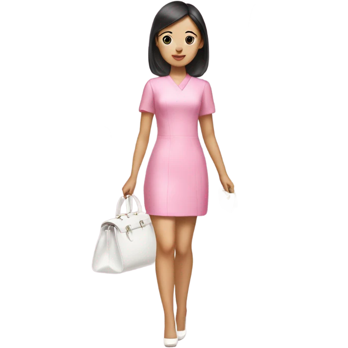 asian girl wearing pink dress and white heels carrying a white purse emoji