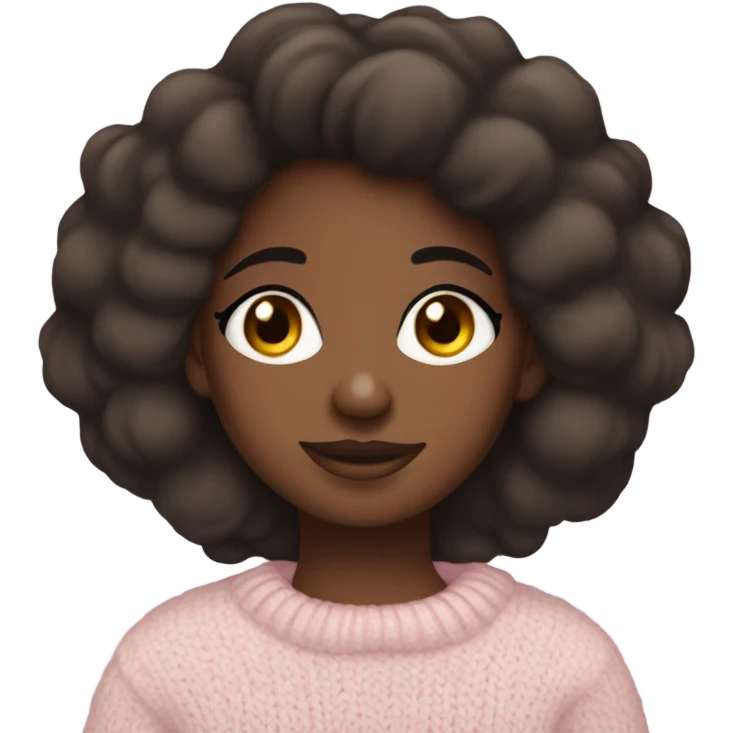 Pretty brown eyed black girl with light pink sweater reading cozy emoji