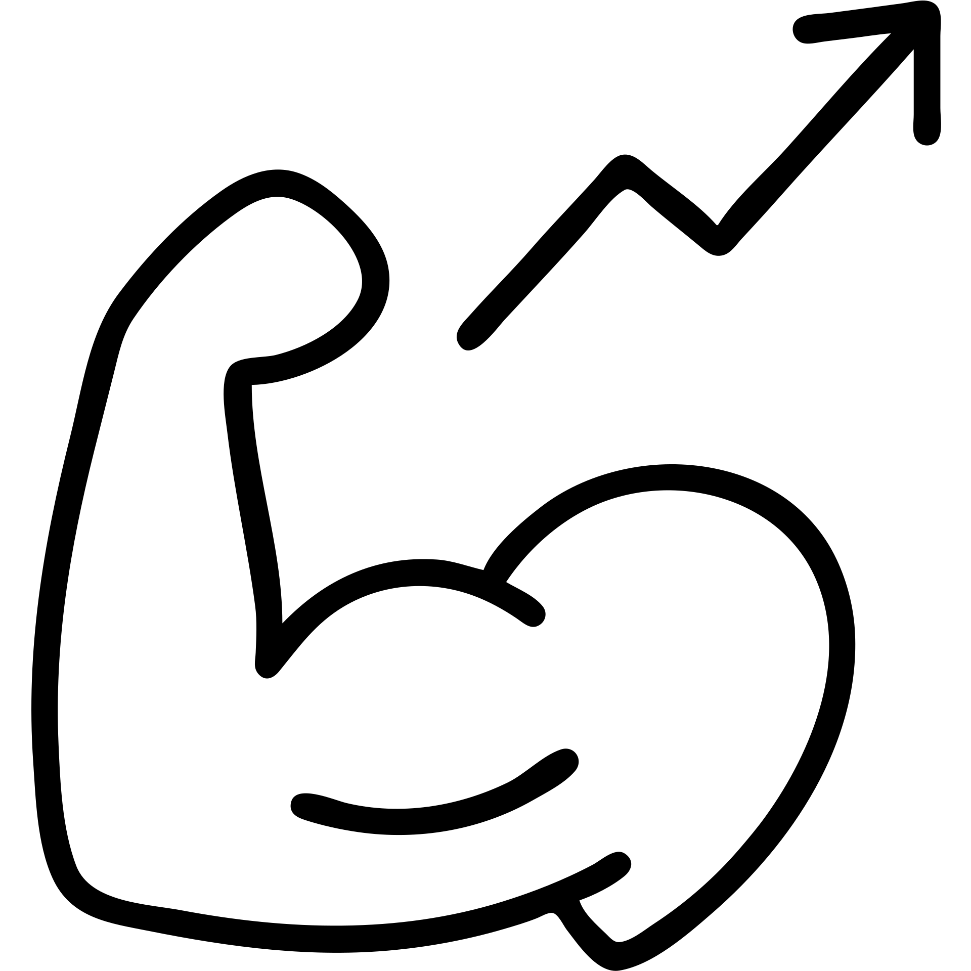 outlined icon of a strong arm with a rising arrow graph, representing getting stronger emoji