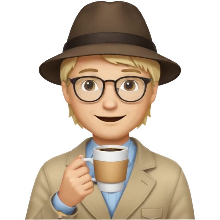 glasses long hair blonde man drink coffe with hat  emoji