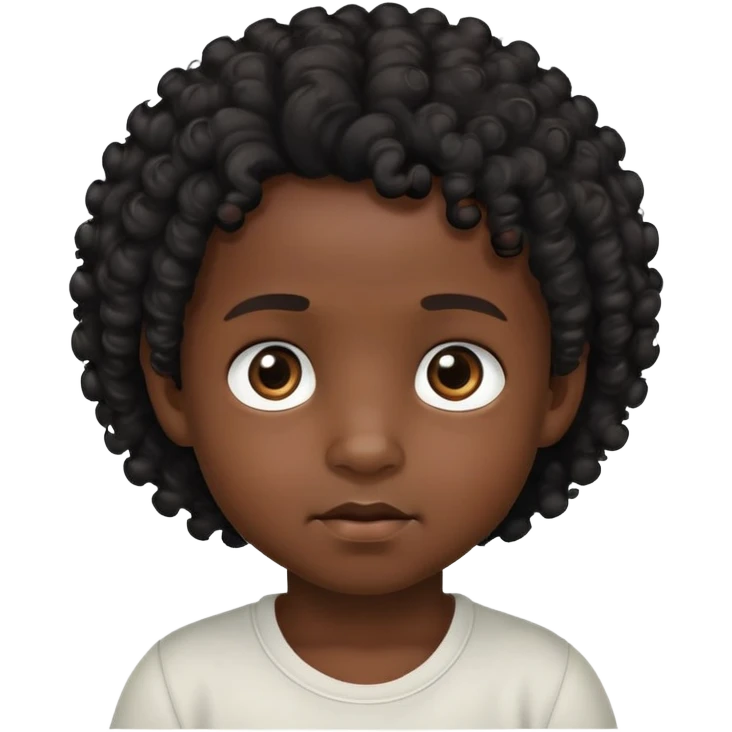 toddler boy face, African eyes, dark skin, black long curly hair emoji