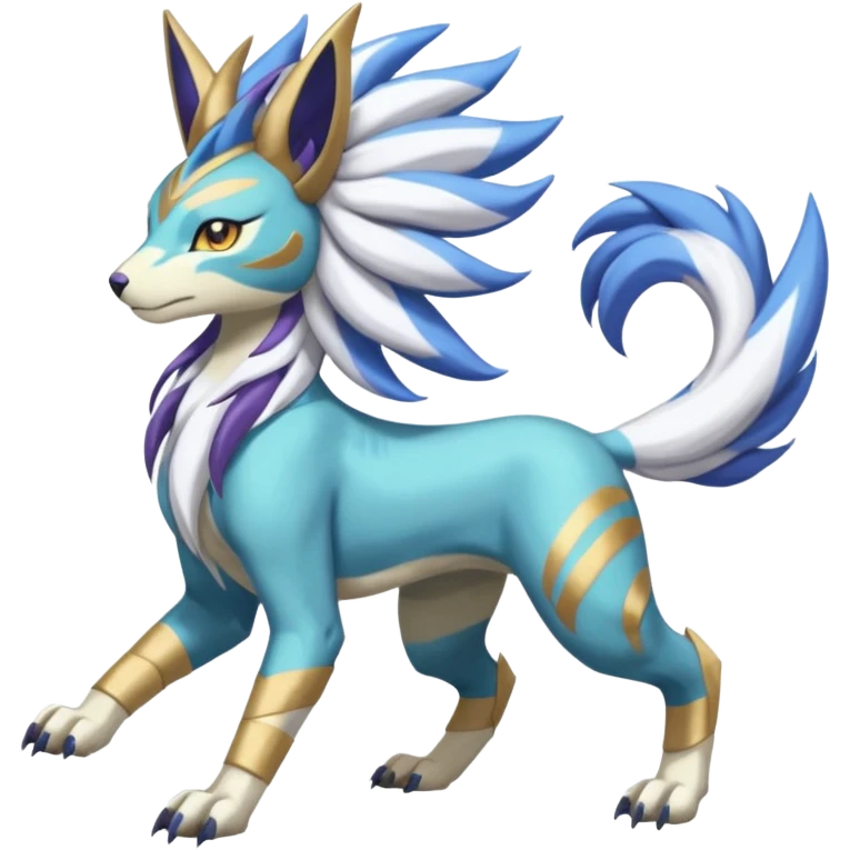 Colorful Skilled Adept Graceful Asian Painted WereGarurumon-Suicune-Linoone-Meloetta-Renamon-fusion-hybrid-creature (full body) emoji