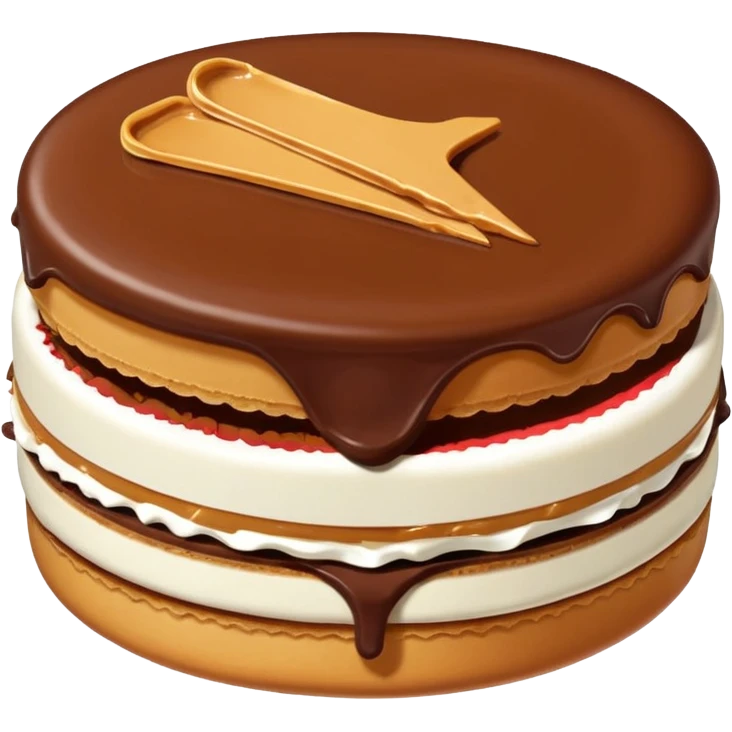 alfajor típico relleno de dulce de leche y cubierto de chocolate, mordido emoji