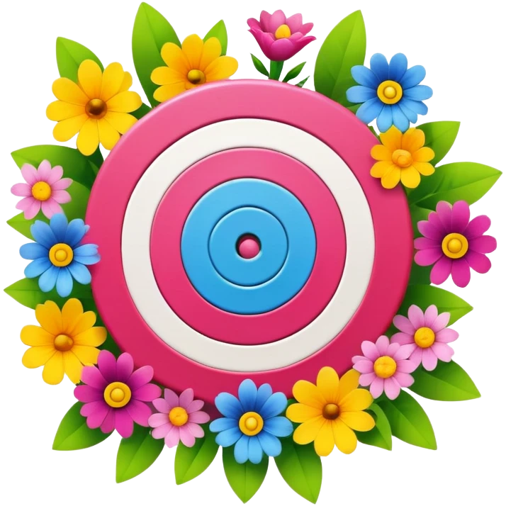 A colorful bullseye target with spring flowers around it emoji