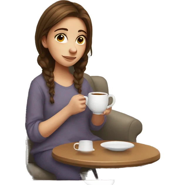Cozy girl with brown hair and tea  emoji