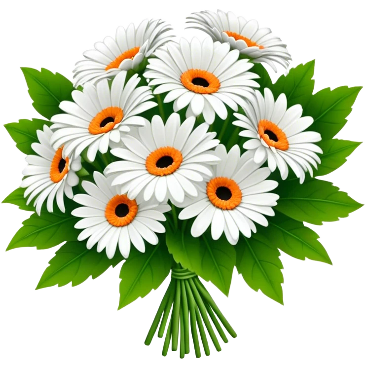 bouquet White Gerbera Daisy, luxuriant, leaf, bud, orange style emoji