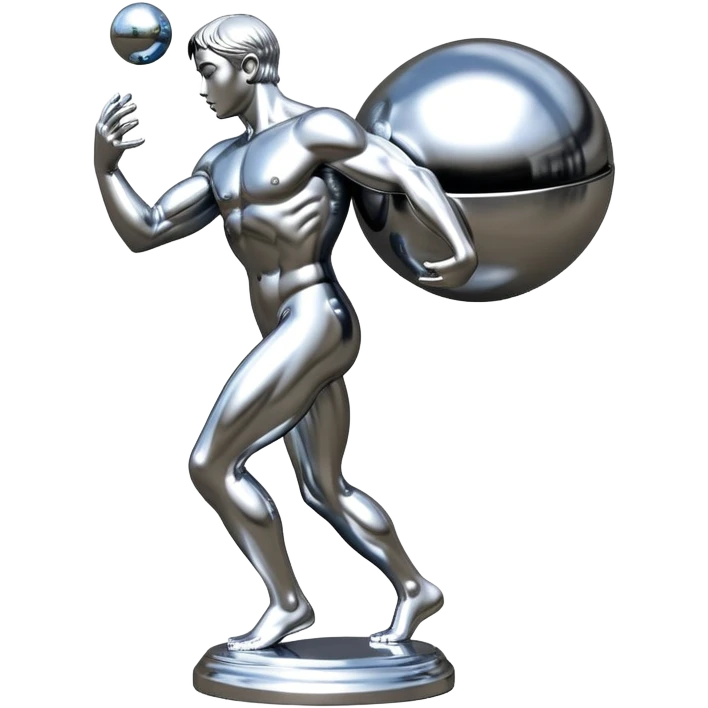 sorayama Sisyphus carrying big sphere on his back sculpture emoji