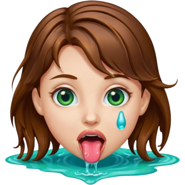 Girl with brown hair, blue eyes, a wet slimy face and her tongue out. Slimy water on her face, hair and tongue. emoji
