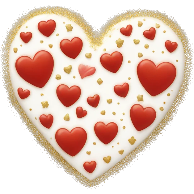 White and red heart with gold sparkles all over and around it emoji