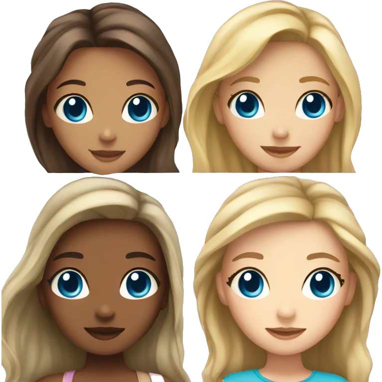 dreamy girl with brown hair and blue eyes and 3 girls with blonde hair emoji