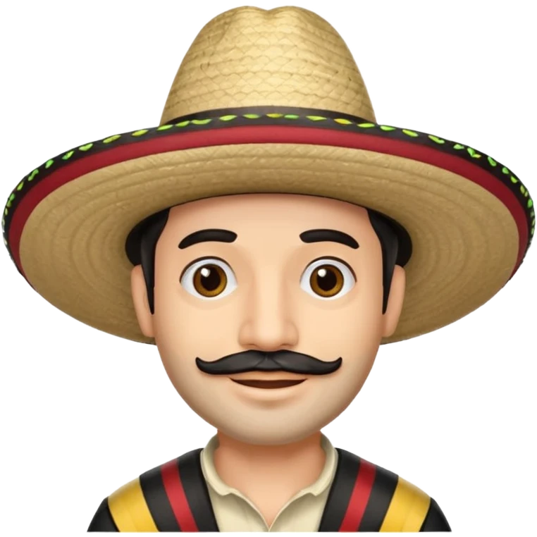 A happy fair skinned Colombian man with minimal facial hair wearing a black and beige stripped Colombian sombrero emoji