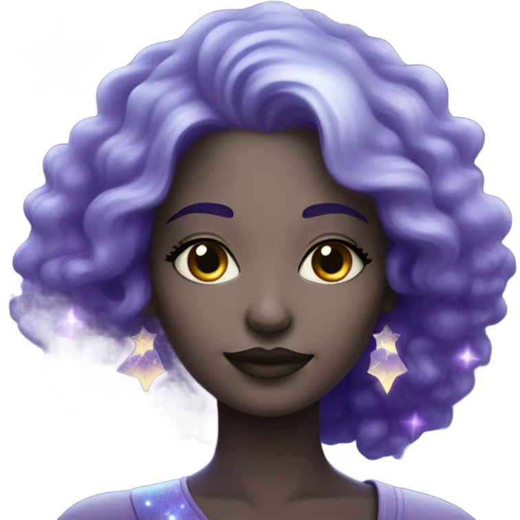 white-skinned mystical woman with sparkling galaxy hair with moon and stars in purple and blue shades emoji
