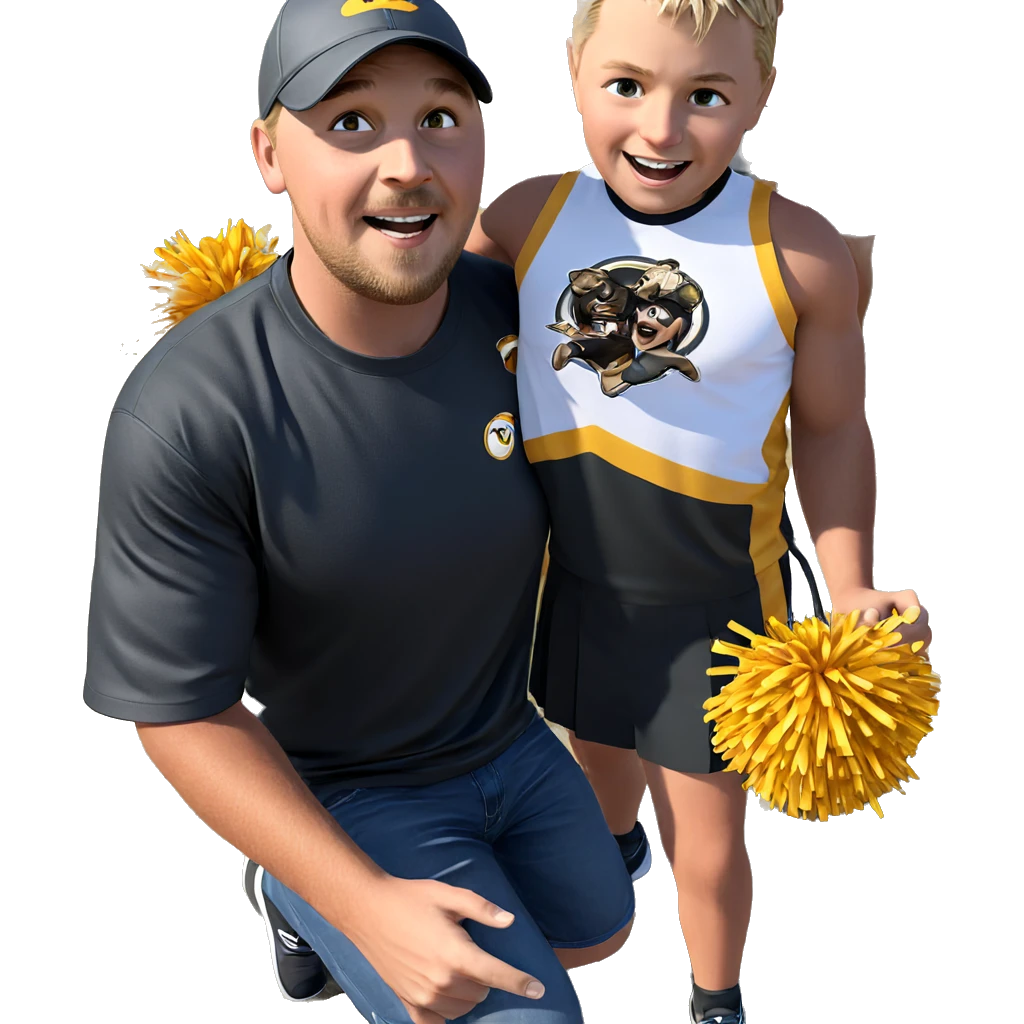 cheerleader outdoors with boys emoji