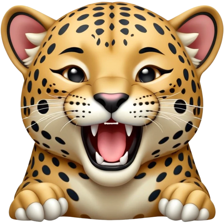 cinematic-realistic-yawning-young cutee jaguar-portrait-emoji,-head-tilted-slightly-with-a-dramatic,-wide-open-yawn,-showcasing-a-lithe,-graceful-build-with-distinctive-rosette-patterns-and-sleepy,-half-closed-eyes,-simplified-yet-irresistibly-adorable, realistic emoji