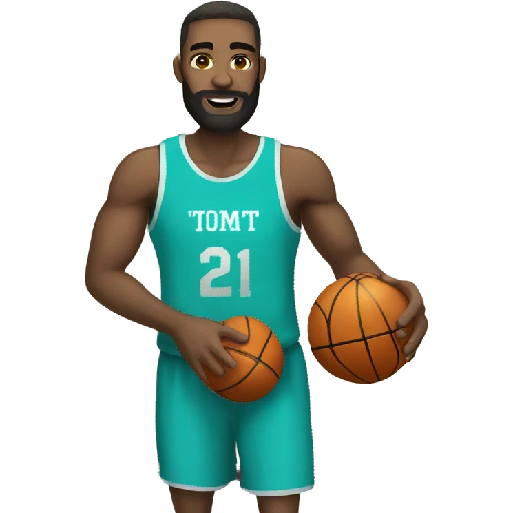 man with beard and turquoise eyes and clear skin playing basketball emoji