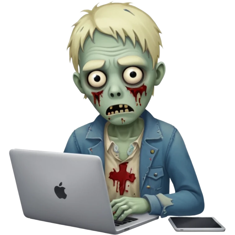 A tired sad zombie behind a laptop emoji