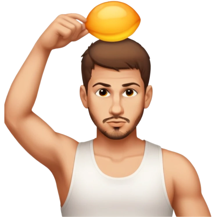 male, wearing a white tank top, brown short hair emoji