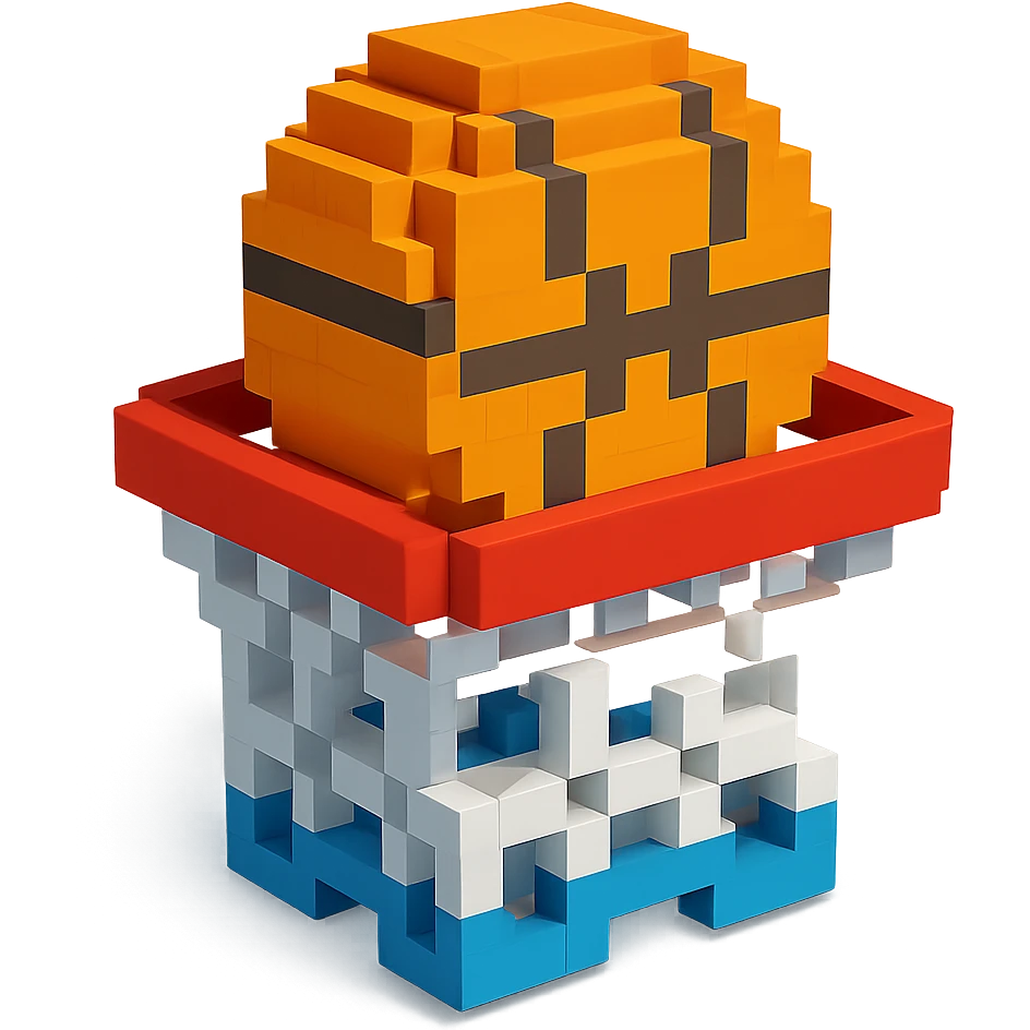 Voxel-style basketball in a net, variation 6 emoji