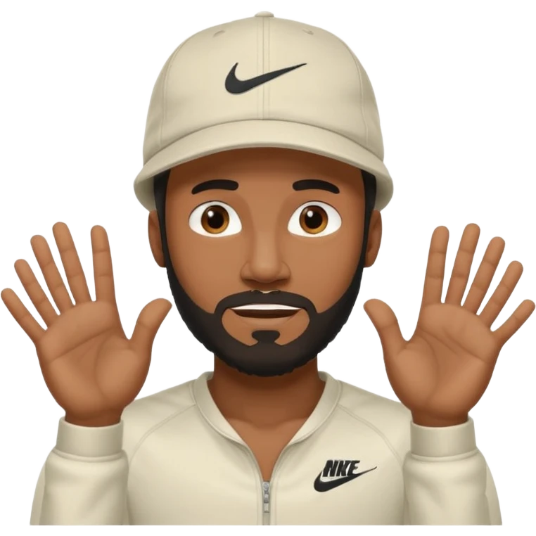 BLACK MAN WITH LOW CUT BEARD AND A NIKE HAT SAYING WHO CARES?! MOTIONING HANDS  emoji