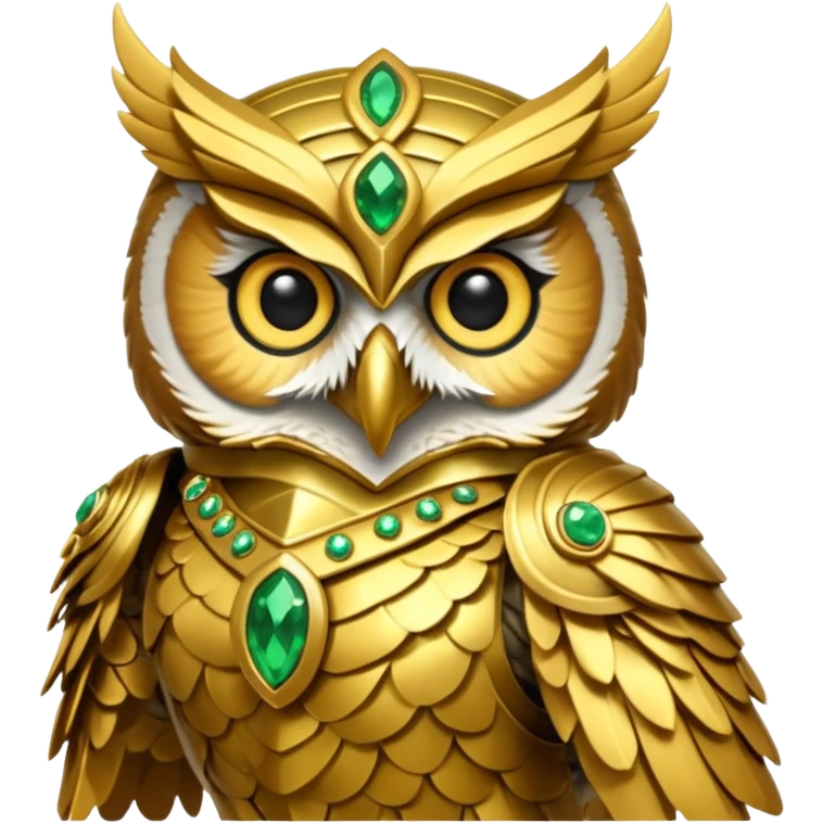 owl warrior wearing golden armor embedded with emerald jewels

 emoji
