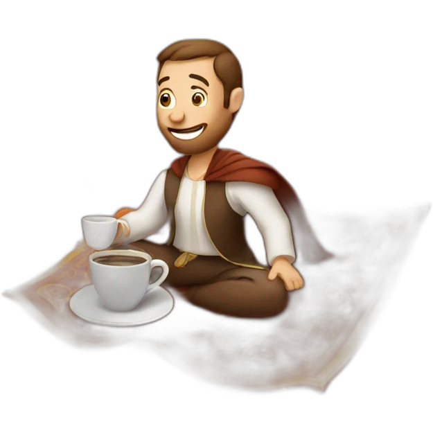 Person drinking coffee On a flying carpet emoji