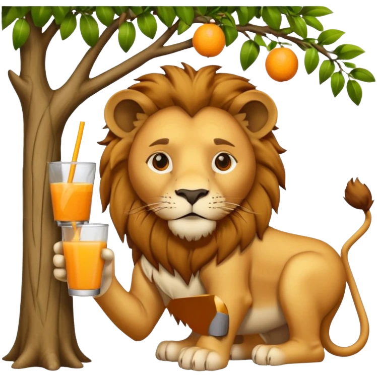 ی شیر ک ب درخت تکیه داده وآب پرتقال میخوره  emoji
