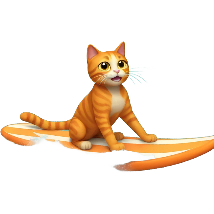 A orange cat surfing in the ocean with waves  emoji