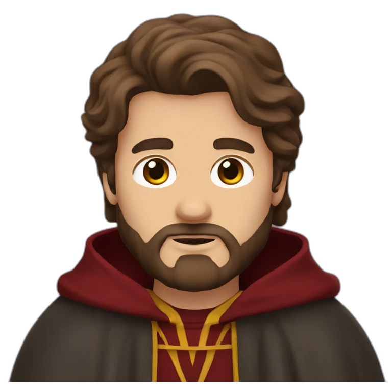 long brown haired bearded man in gryffindor hogwarts robes emoji